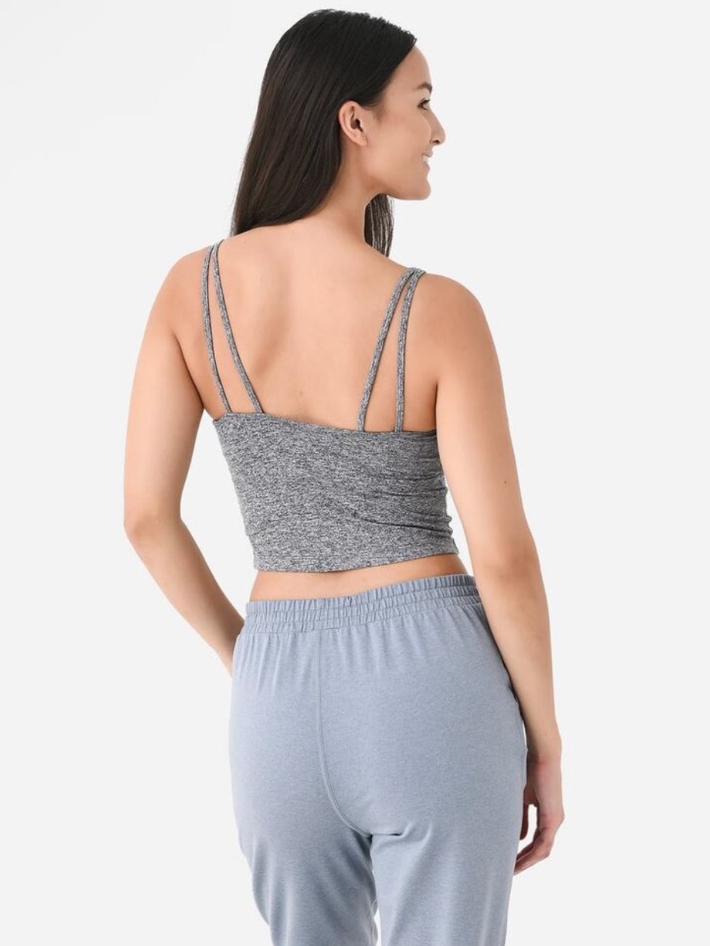 Vuori Halo Performance Crop Top Tank with Built in Bra Header Gray Strappy - Picture 2 of 5